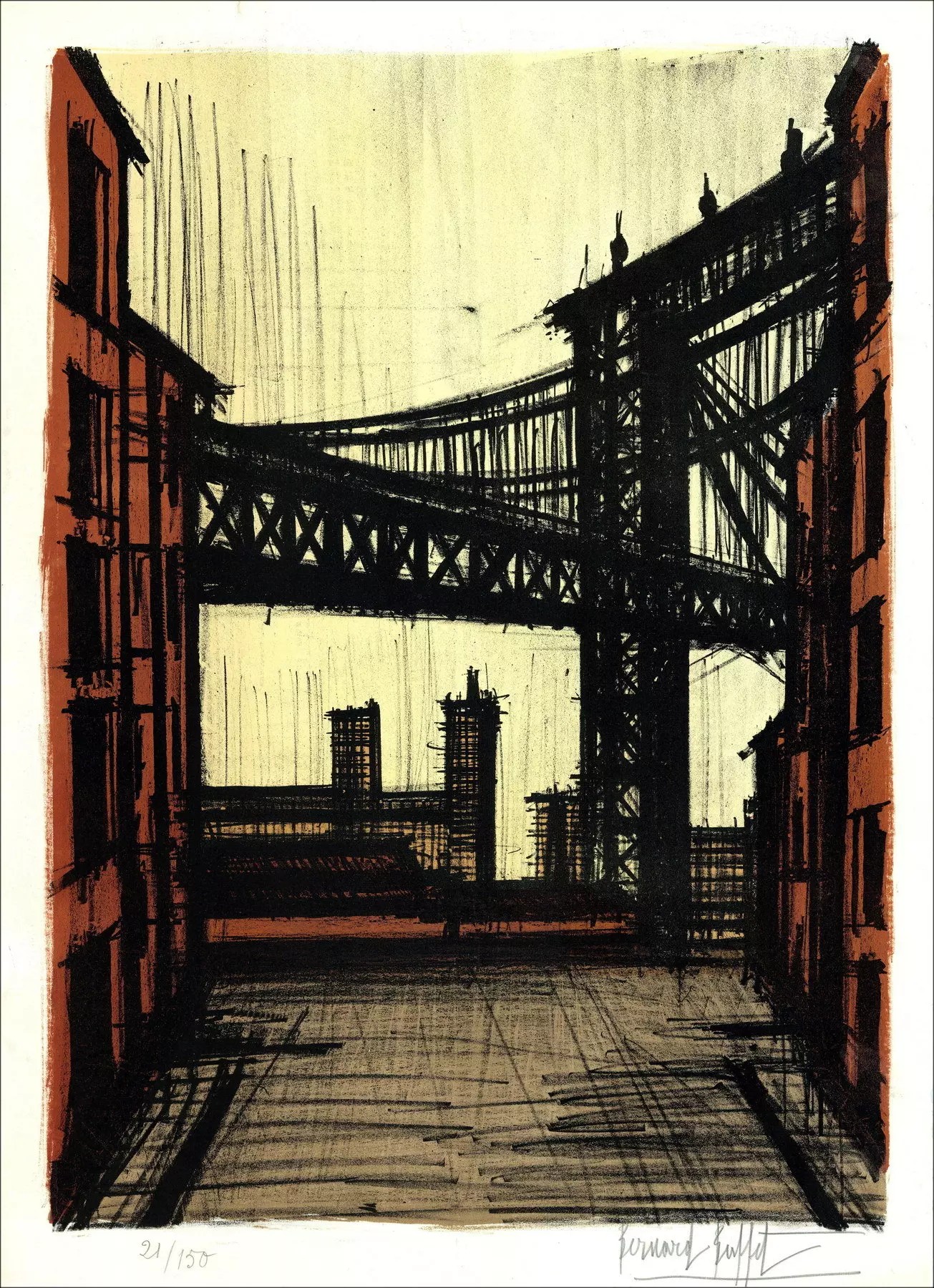 Bernard Buffet: Lithografie "New York, Brooklyn Bridge" 1964