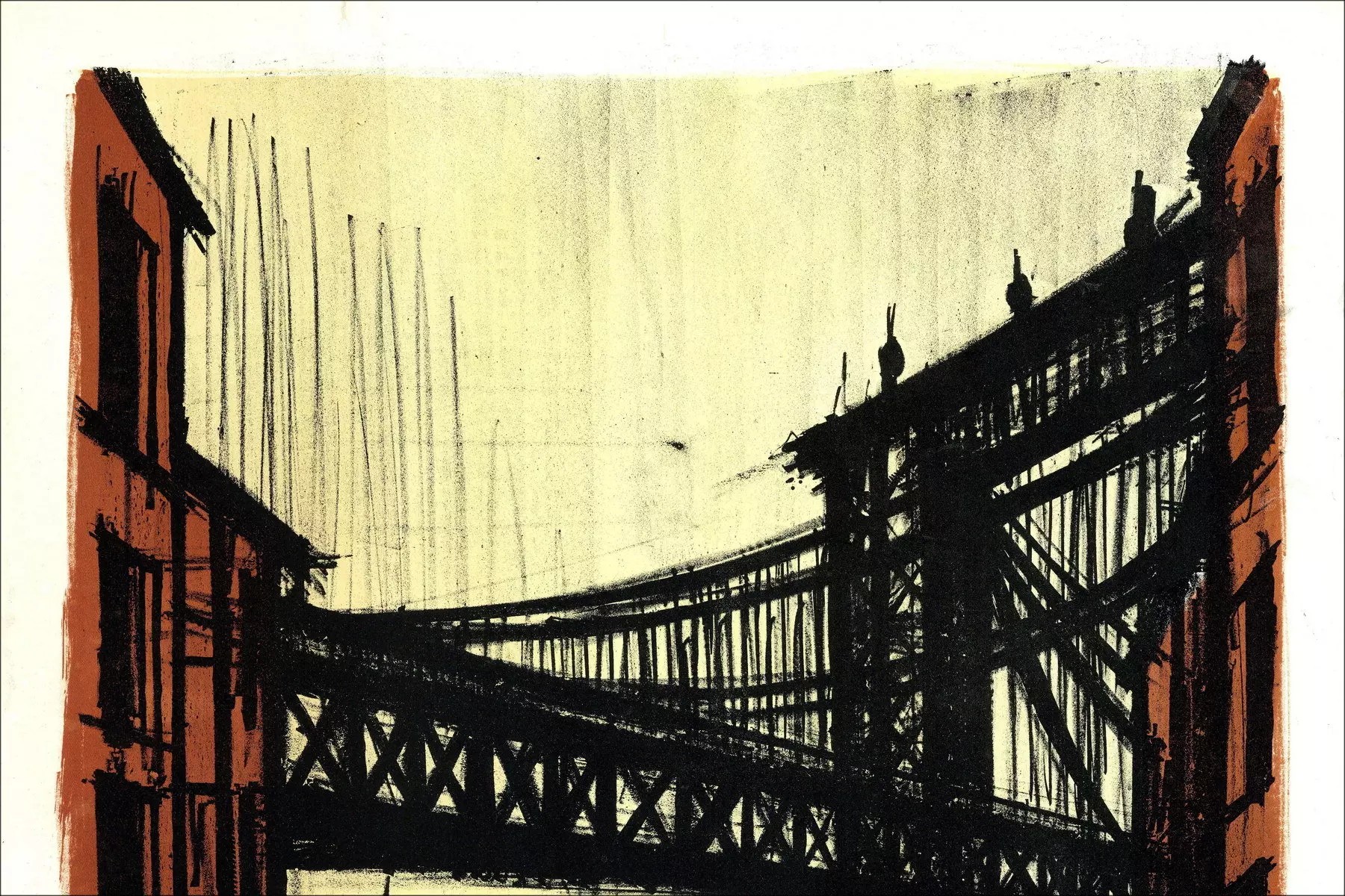 Bernard Buffet : Lithographie "New-York, Pont de Brooklyn" 1964