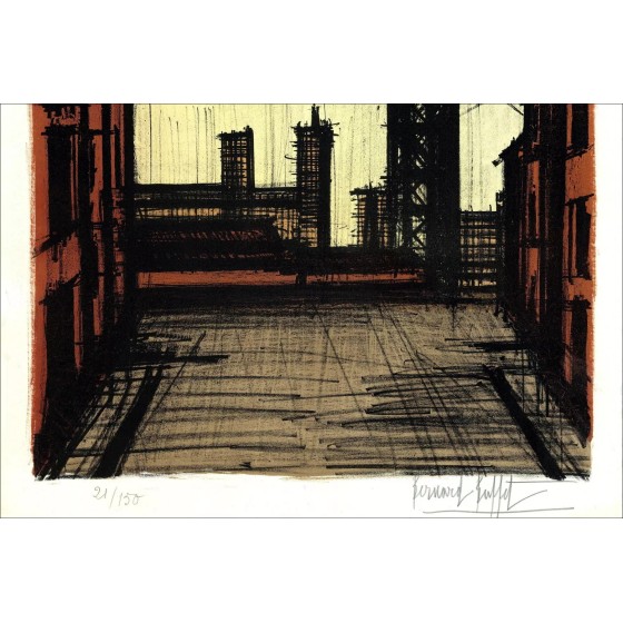 Bernard Buffet : Lithograph "New York, Brooklyn Bridge" 1964