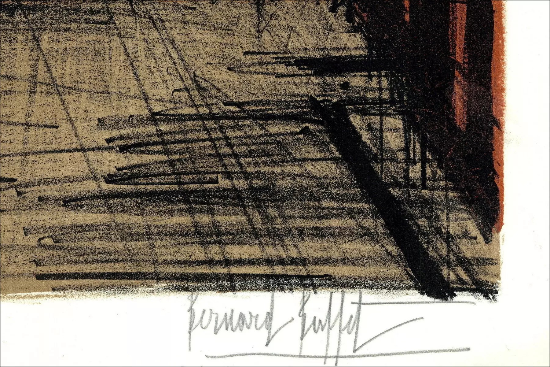 Bernard Buffet : Litografía "Nueva York, Puente de Brooklyn" 1964