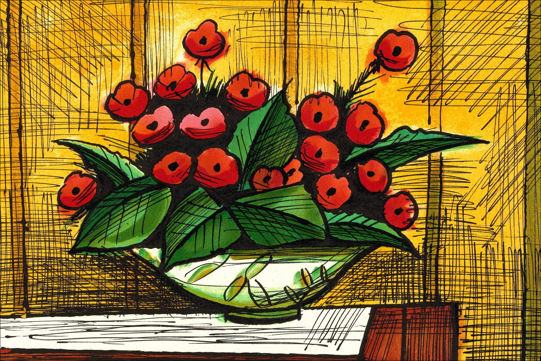 Bernard Buffet: Litografia "Bouquet of Primerine" 47x65cm