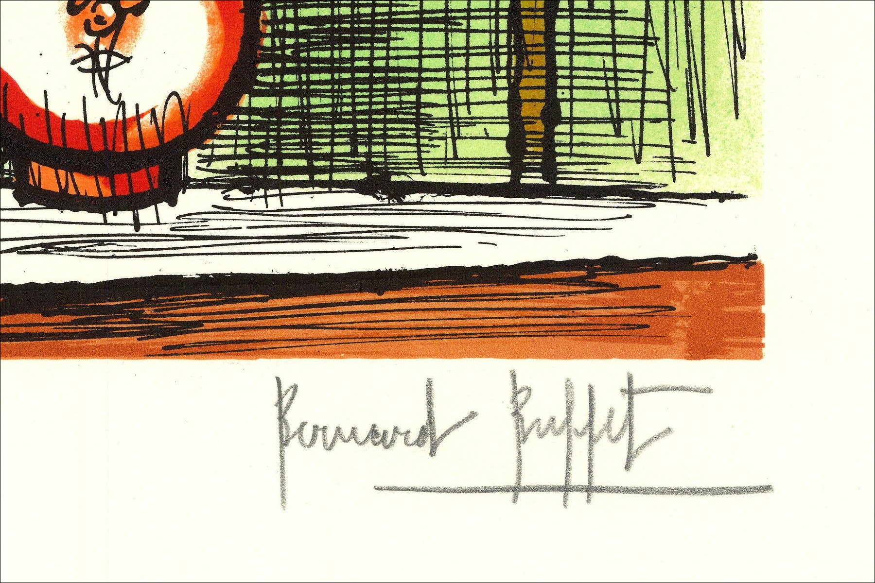 Bernard Buffet : Lithograph "Bouquet de fleurs au fond vert" 64x47cm
