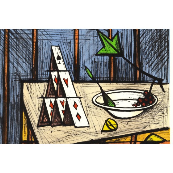 Bernard Buffet : Litografía "Juego de tarjetas" 58x76cm