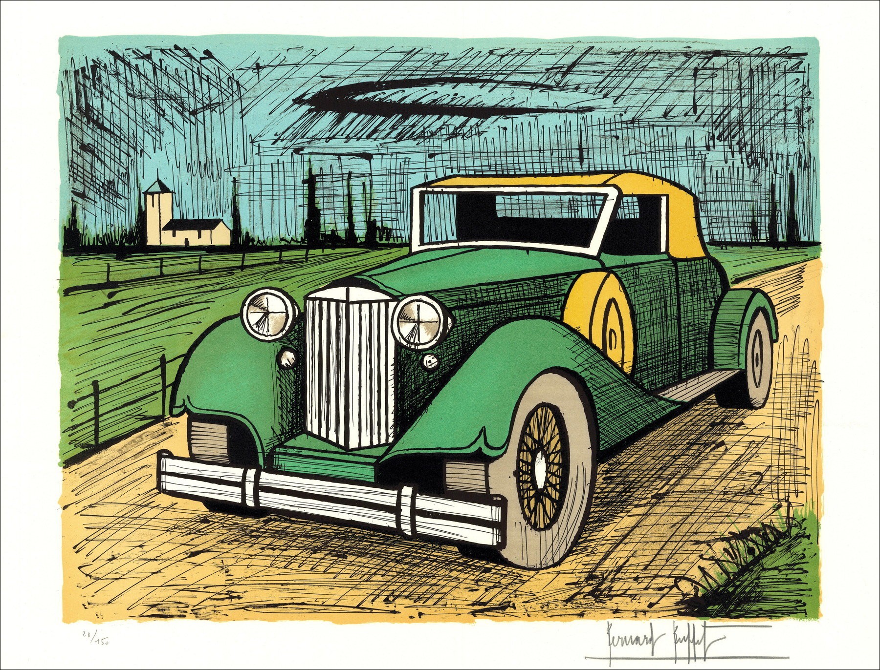 Bernard Buffet: Litografia "Packard 1934 Green" 58x76cm - 1985