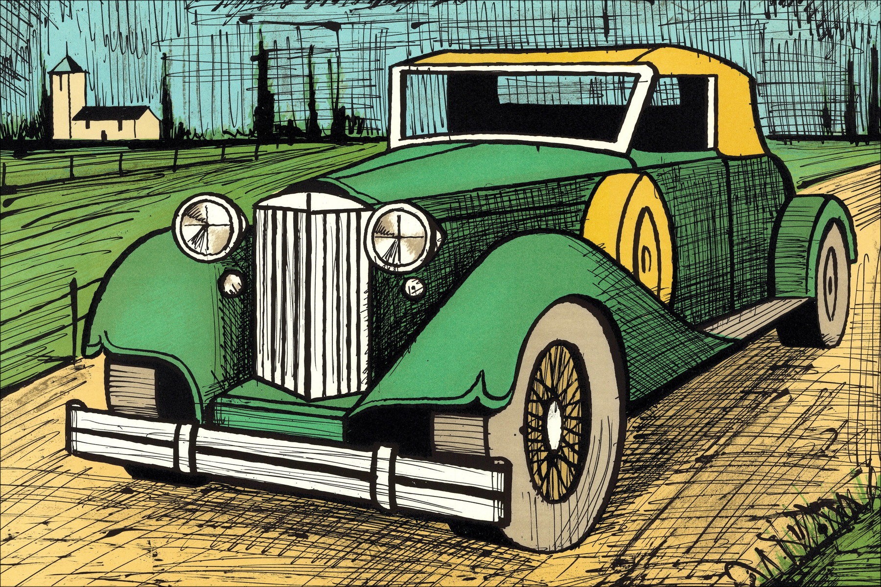 Bernard Buffet: Litografia "Packard 1934 Green" 58x76cm - 1985