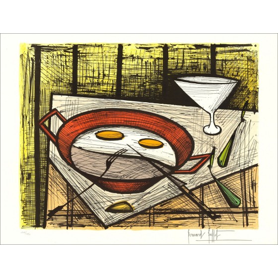 Bernard Buffet: Lithographie "Eier auf dem Gericht" 58x76cm - 1986