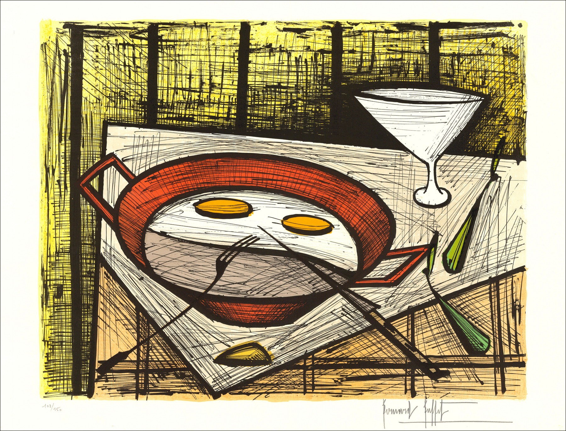 Bernard Buffet: Lithographie "Eier auf dem Gericht" 58x76cm - 1986