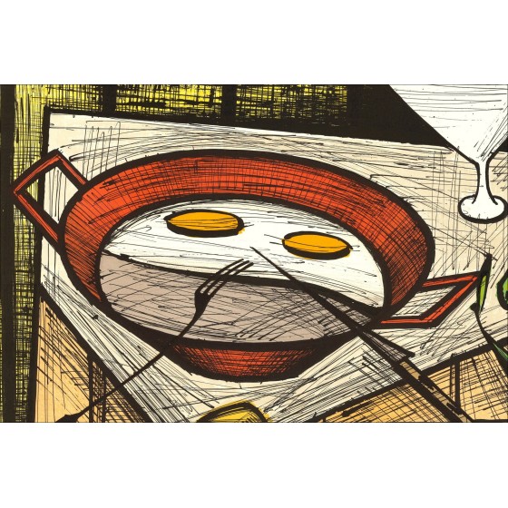 Bernard Buffet: Litografia "Uova sul piatto" 58x76cm - 1986