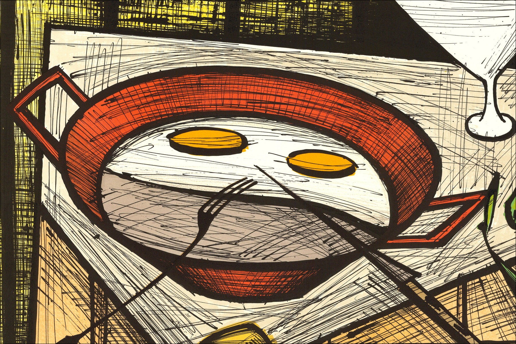 Bernard Buffet: Litografia "Uova sul piatto" 58x76cm - 1986