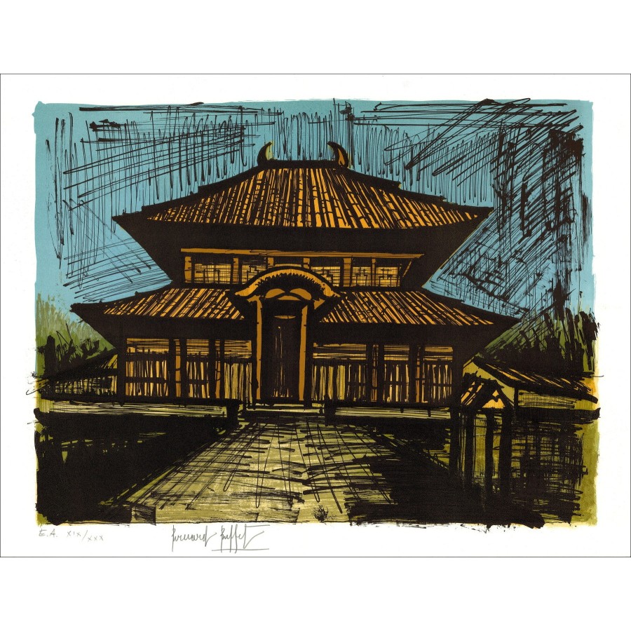 Bernard Buffet : Litografía "Temple RYOAN-JI" 58x76cm - 1982