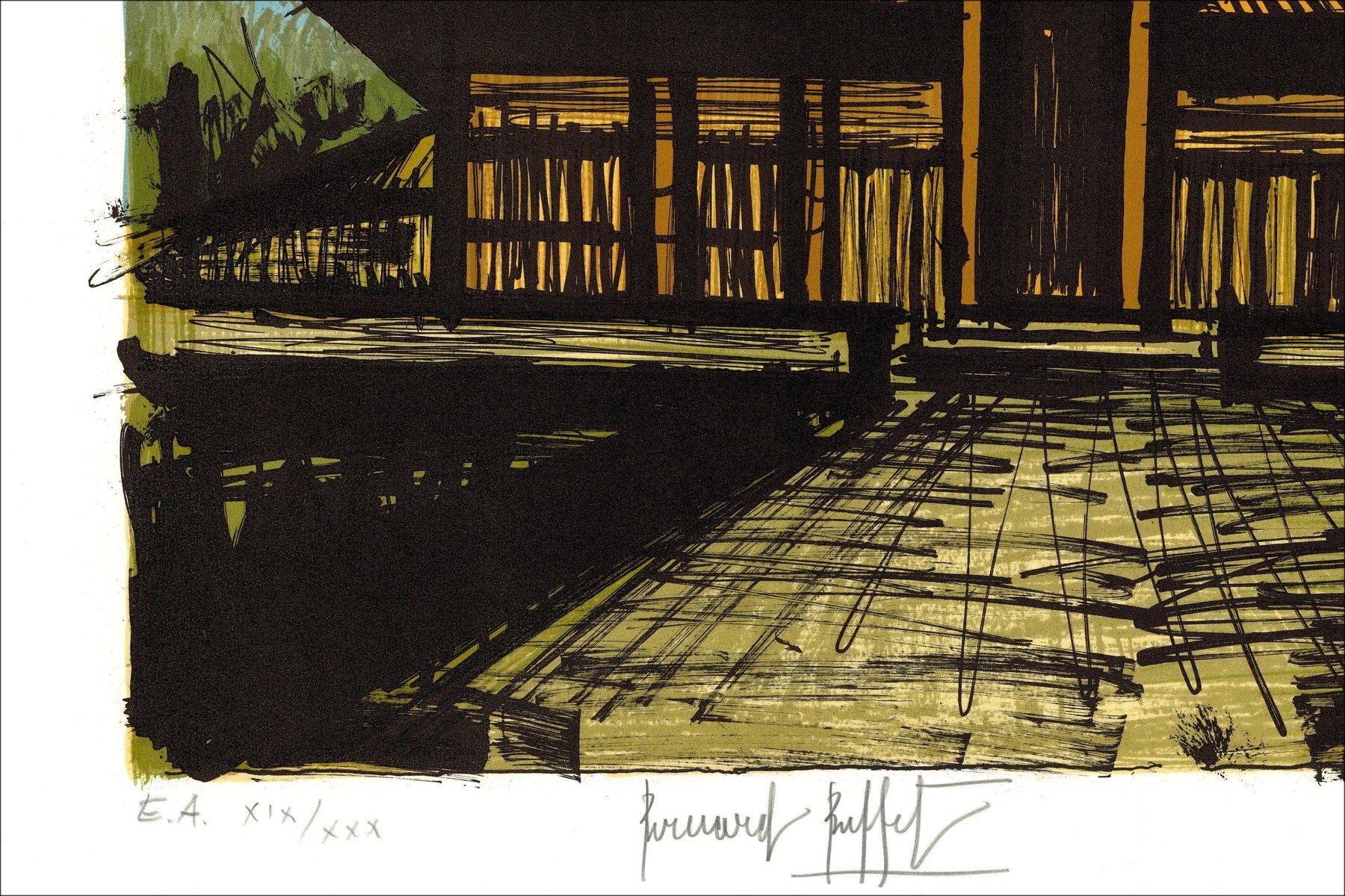 Bernard Buffet : Litografía "Temple RYOAN-JI" 58x76cm - 1982