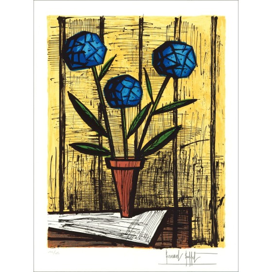 Bernard Buffet: Lithographie "Hortensieas Bleus" 76x58cm - 1984