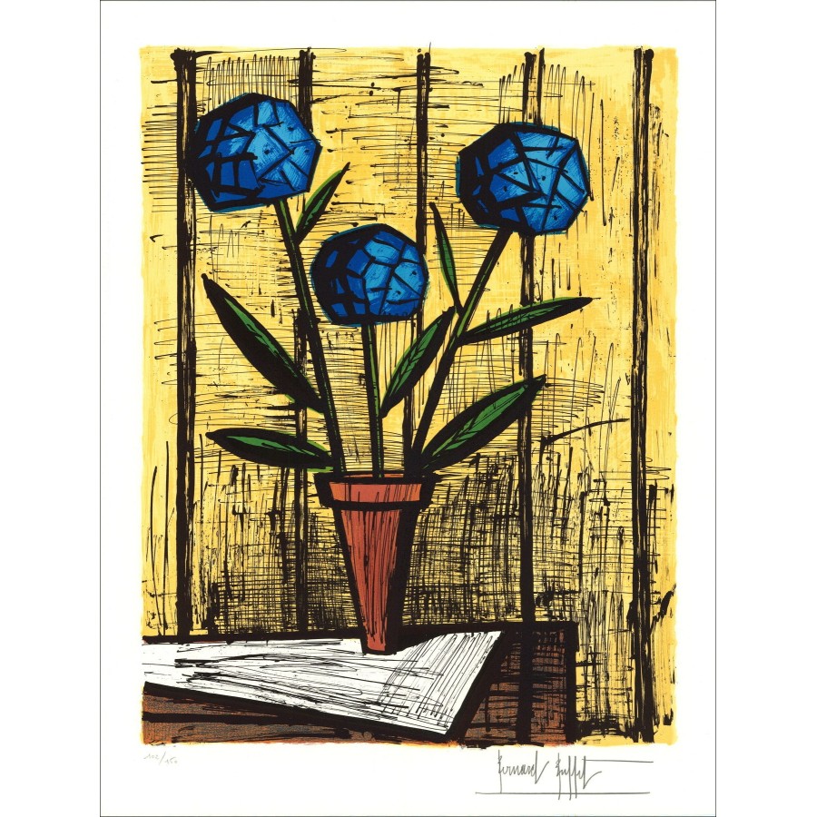 Bernard Buffet : Litografía "Hortensias bruises" 76x58cm - 1984