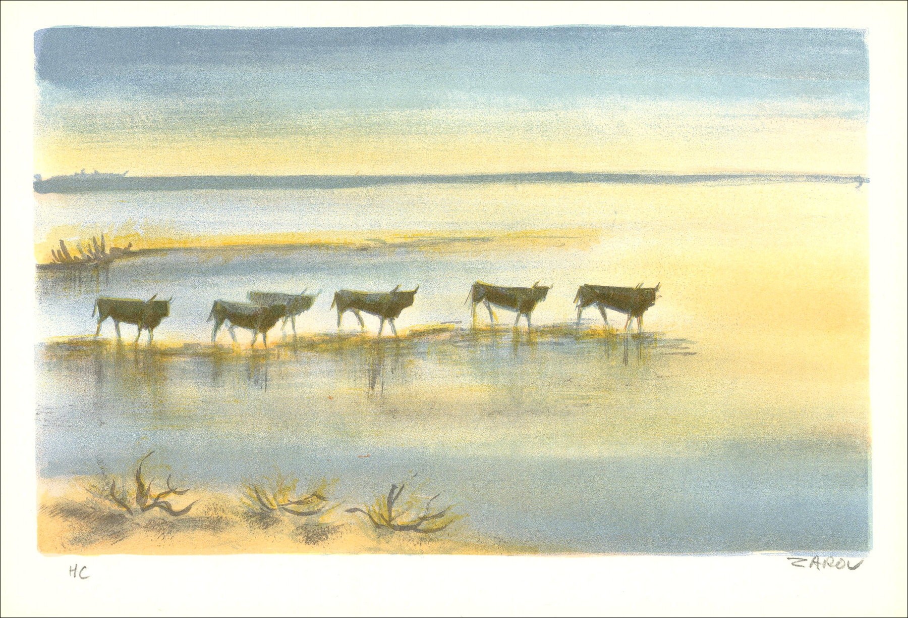 ZAROU : Landscape of Camargue 04, original lithograph signed