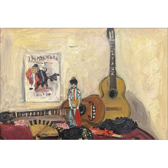 Yves Brayer - Nature morte, Table du Torero - Huile sur toile 55x46cm