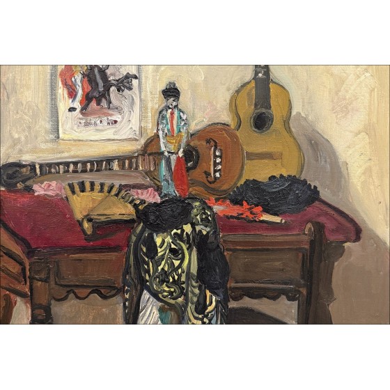 Yves Brayer - Nature morte, Table du Torero - Huile sur toile 55x46cm