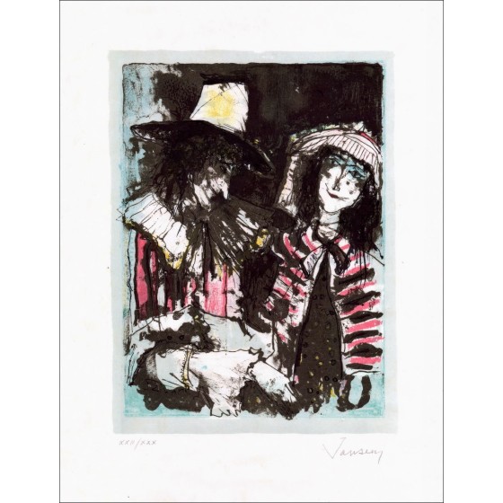 Jean Jansem: Der Clown und die vorgeben, originale Lithographie, die vom Künstler in Bleistift unterzeichnet und gerechtfertigt 