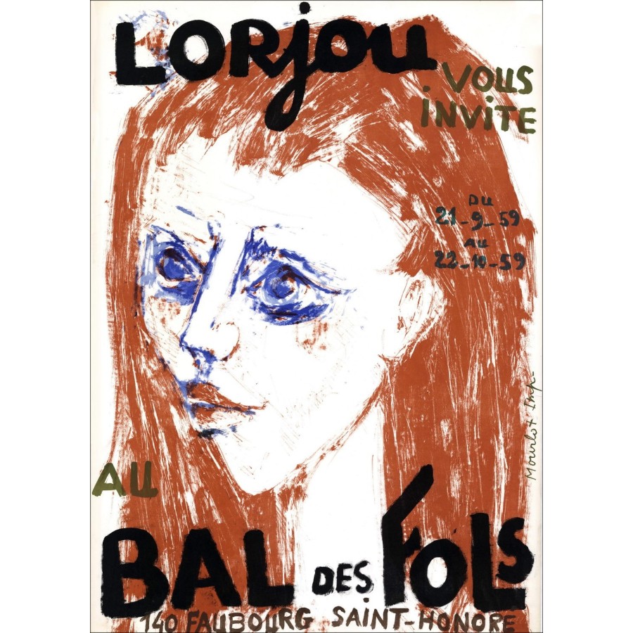 Bernard LORJOU - Lithfra_Latn "Expositie, Het Bal van de Dwazen, Parijs" 75x53cm - 1959 - Affiche Original MOURLOT