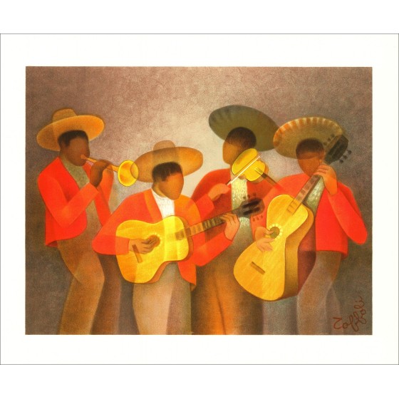 Louis Toffoli - Les mariachis, México, Litografía original (1987)