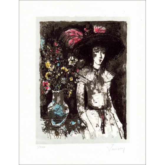 Jean Jansem: Das Mädchen am Strauß, Original-Lithographie, die vom Künstler in Bleistift unterzeichnet und gerechtfertigt ist