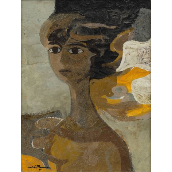 André Minalisten - Dameshoofd (1964), Originele Gouache ondertekend