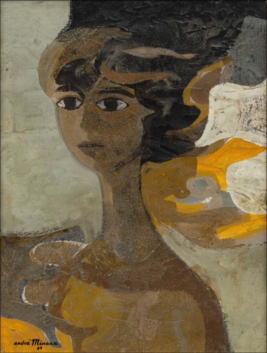 André Minalisten - Dameshoofd (1964), Originele Gouache ondertekend