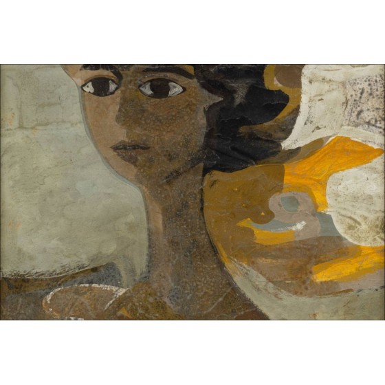André-Minalisten - Frauenkopf (1964), Original Gouache signiert