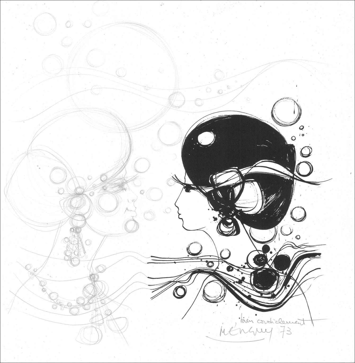 Frédéric Menguy - Donne, 1973: Disegno e litografia firmata