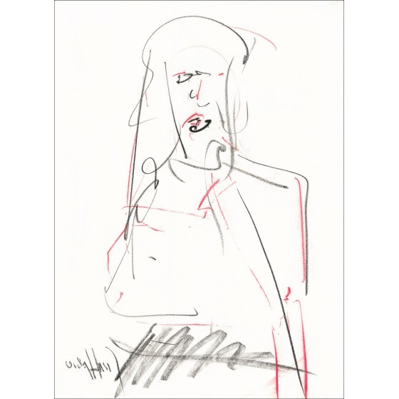 Victor Hasch - Retrato 02 (1998) - Original charcoal drawing signed