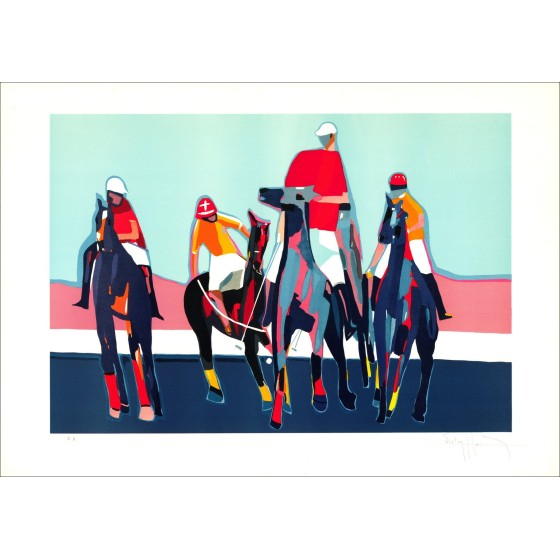 Victor HASCH - Litografia originale "Giocatori di Polo"