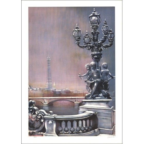 Antonio RIVERA - Litografia Originale "Parigi sotto la neve"