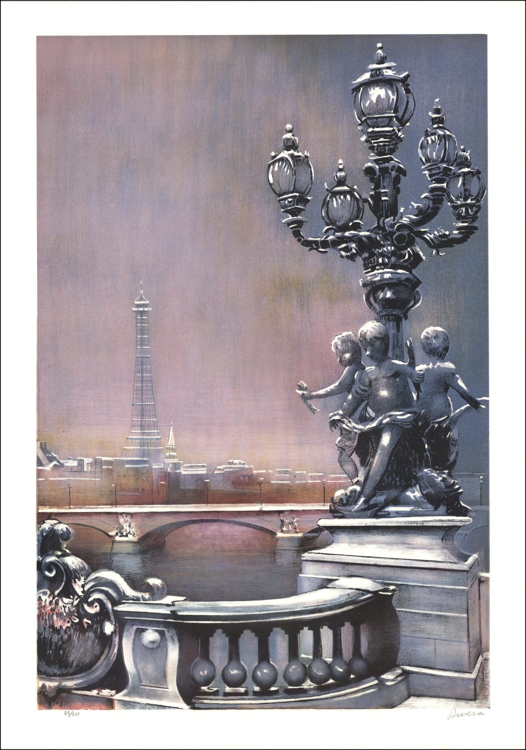 Antonio RIVERA - Lithographie Originale " Paris sous la neige "