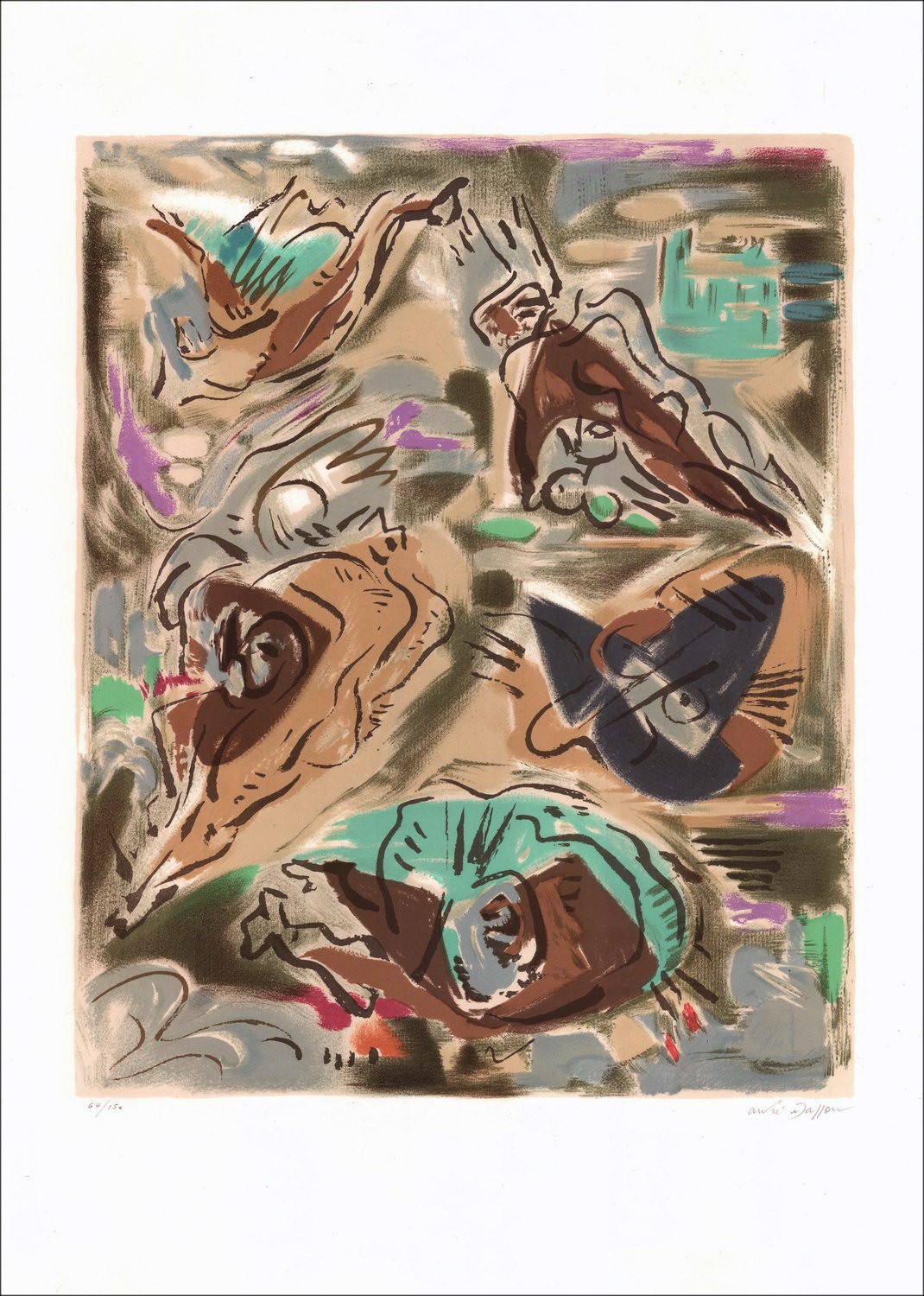 André MASSON - Original Lithograph "Composition" 75x52 cm