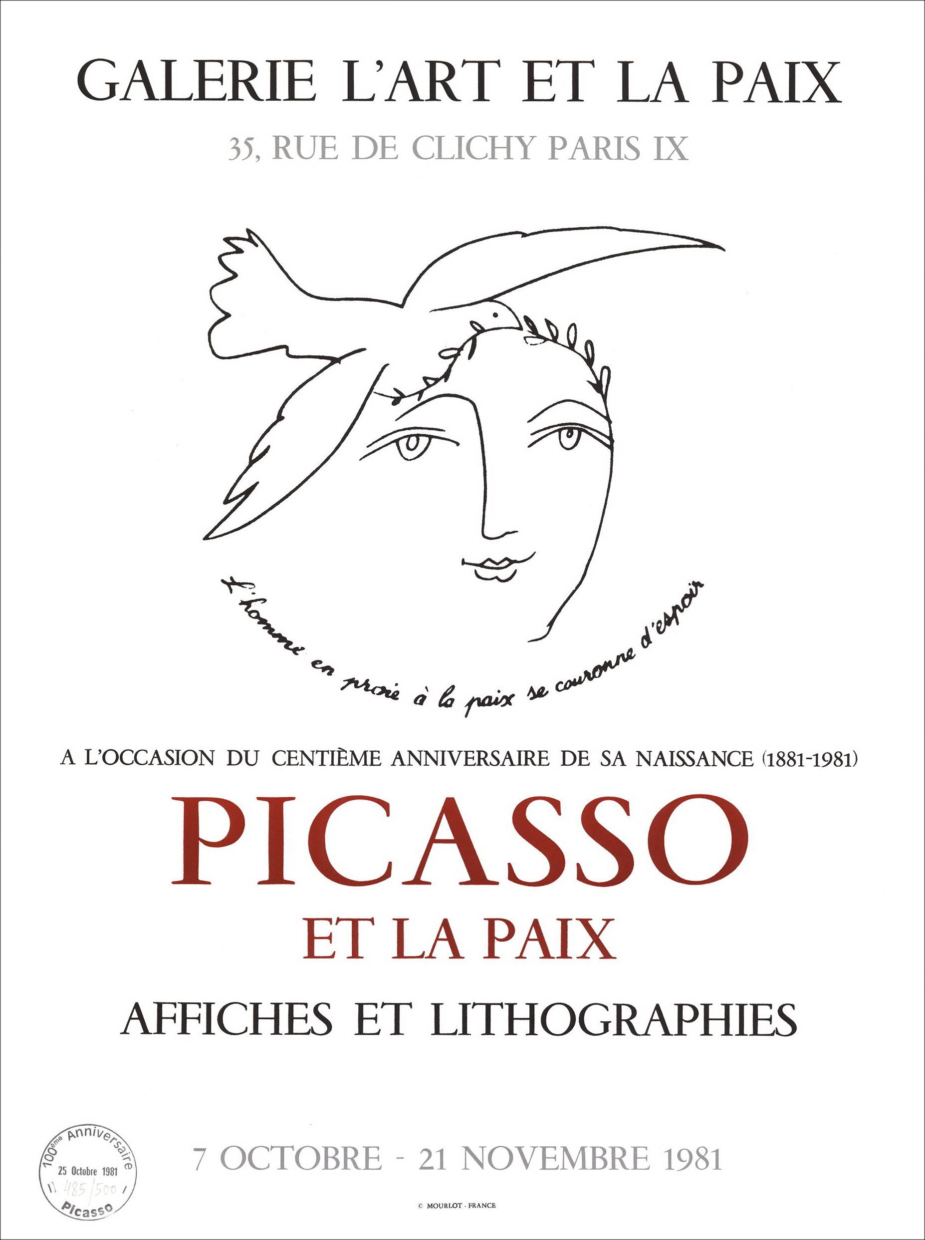 Comprar Picasso y PAZ PABLO PABLO PICASSO Litografía 1981