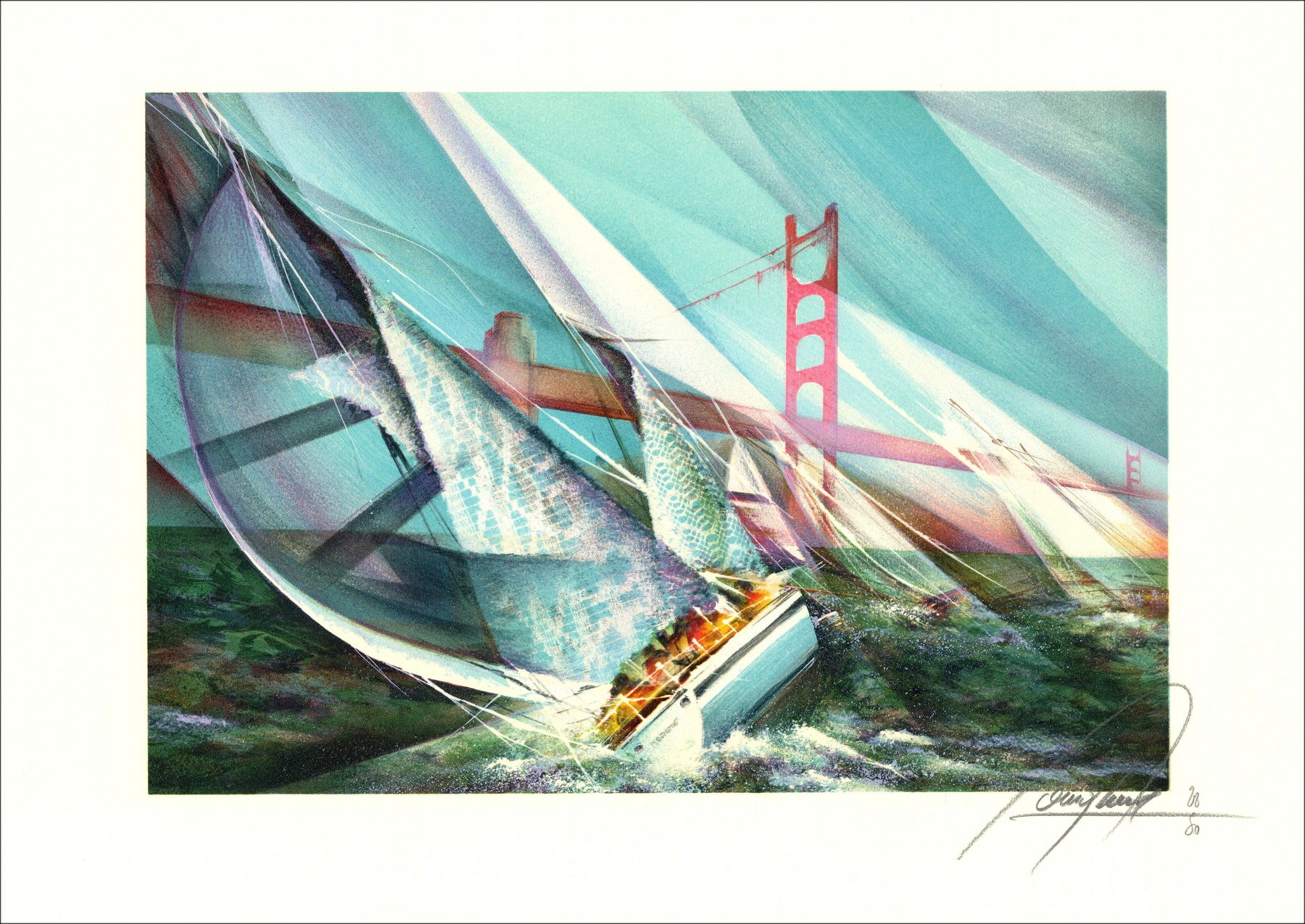 Raymond Poulet – Regatta de St Francisco, litógrafo firmado