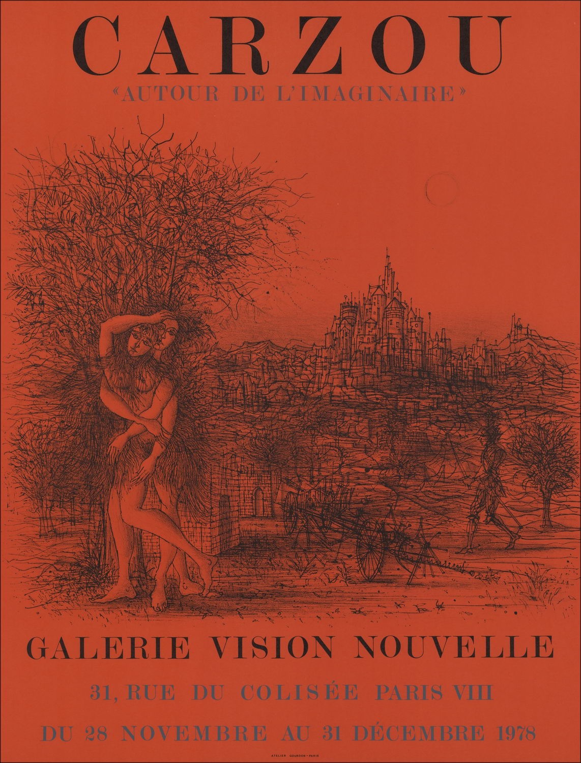CARZOU Jean Lithograph Exhibition, Vision Nouvelle, Paris 1978 red