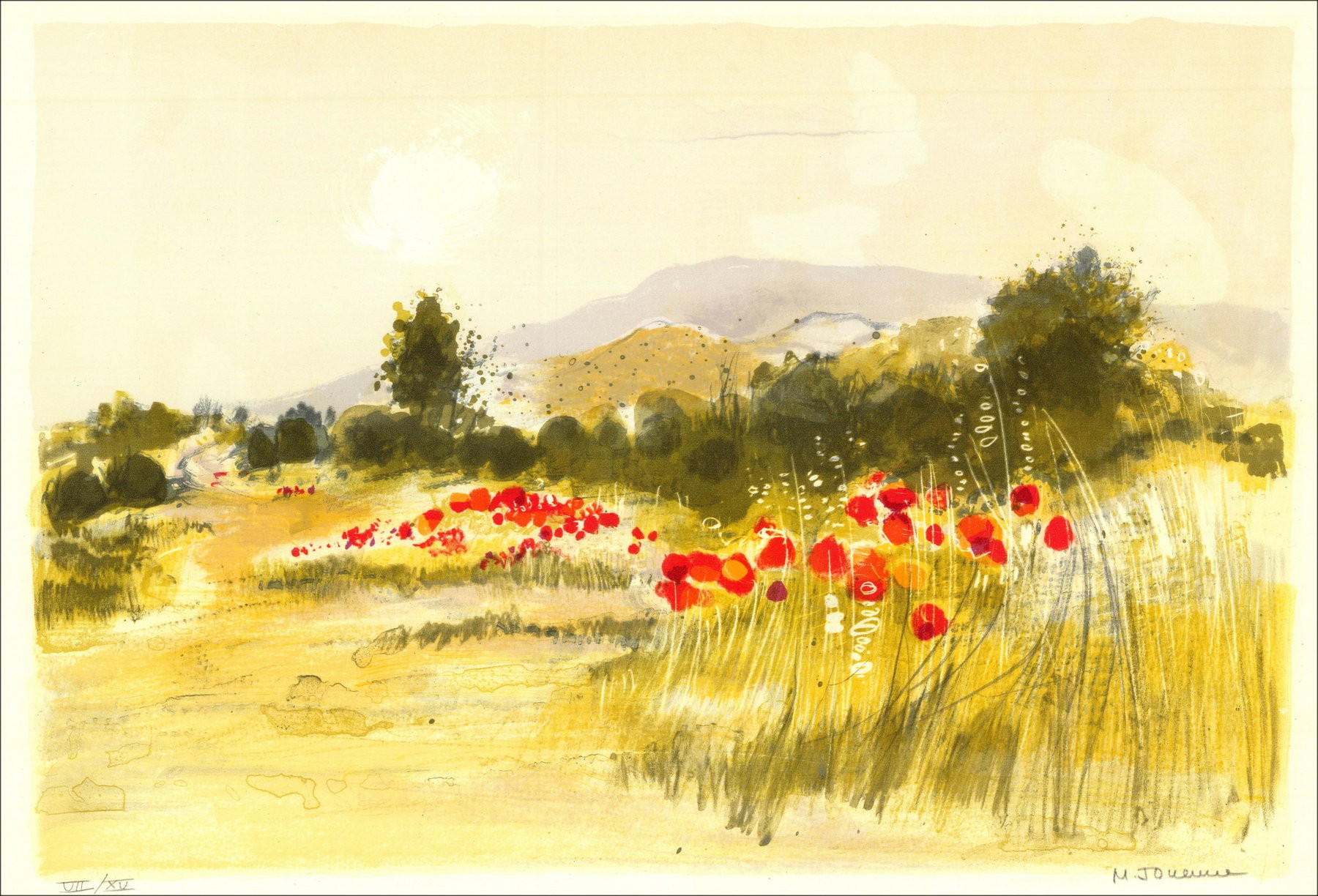 Michel Jounen - Mohn, signierte Lithographie