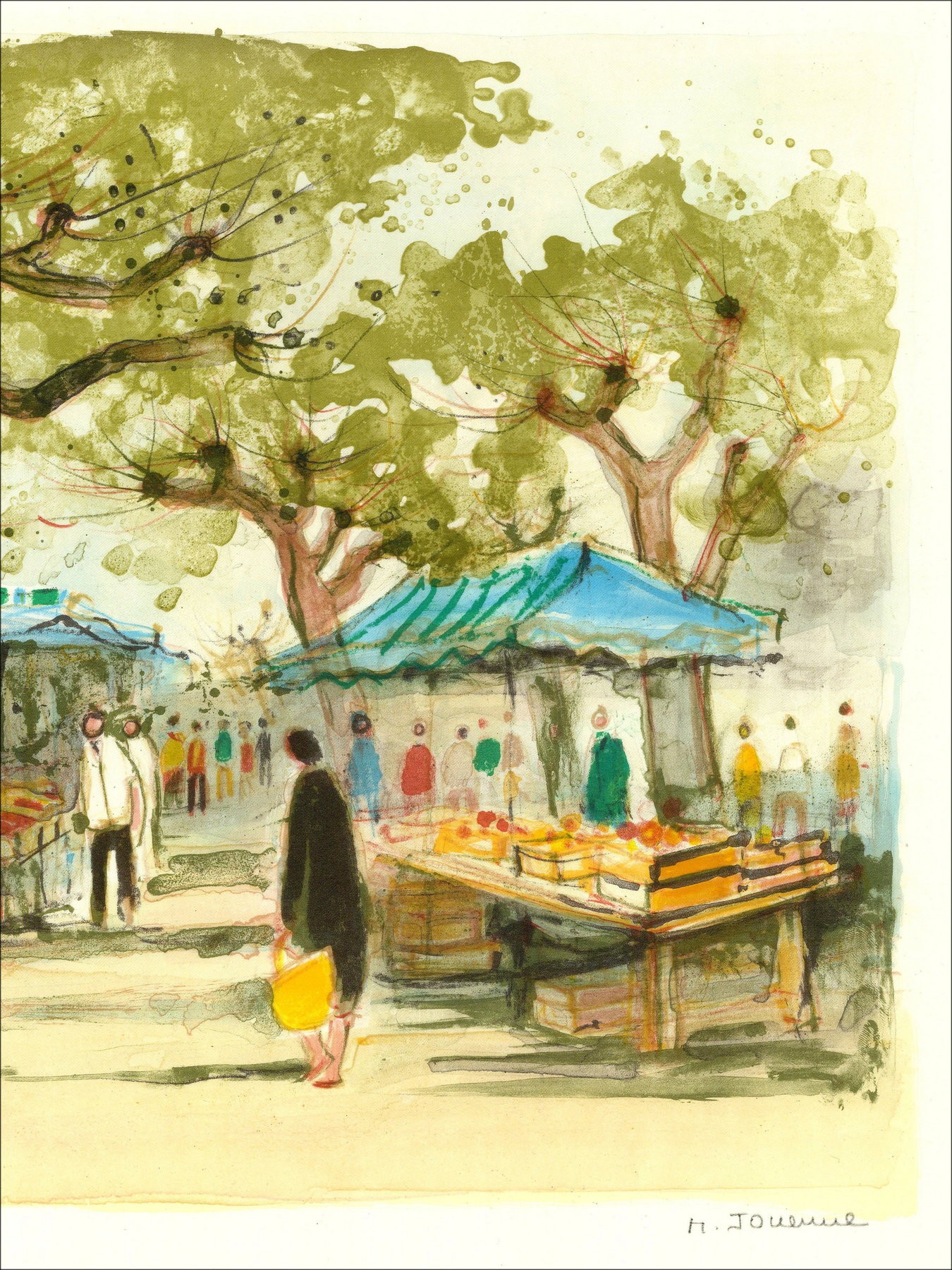 Michel Joyenne - der Markt, unterzeichnete Lithographie