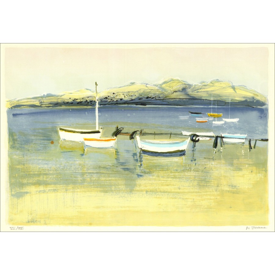 Michel Joyenne - Die Boote, unterzeichnete Lithographie