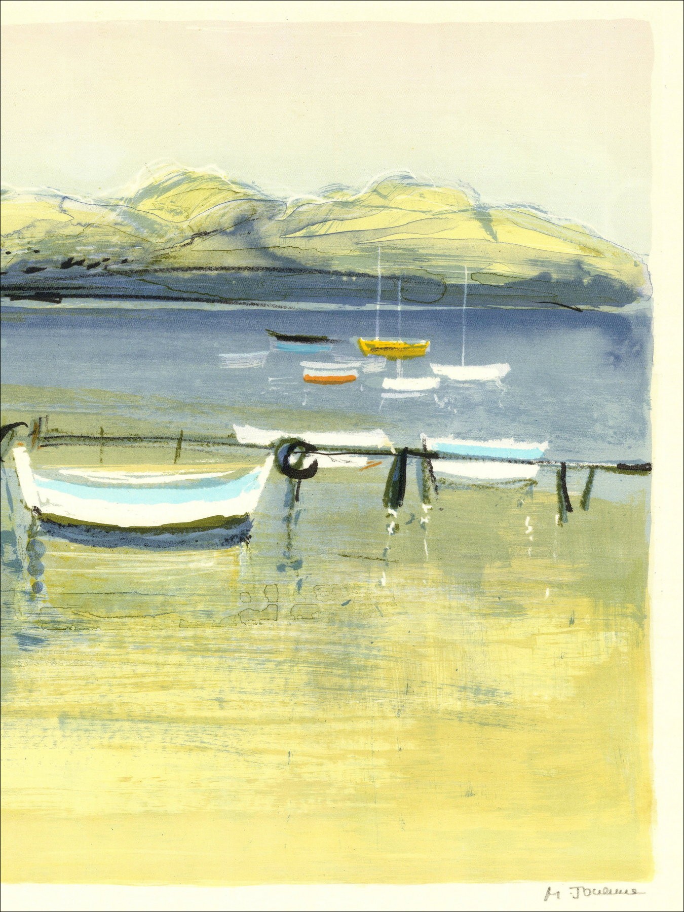 Michel Joyenne - de boten, ondertekende lithografie
