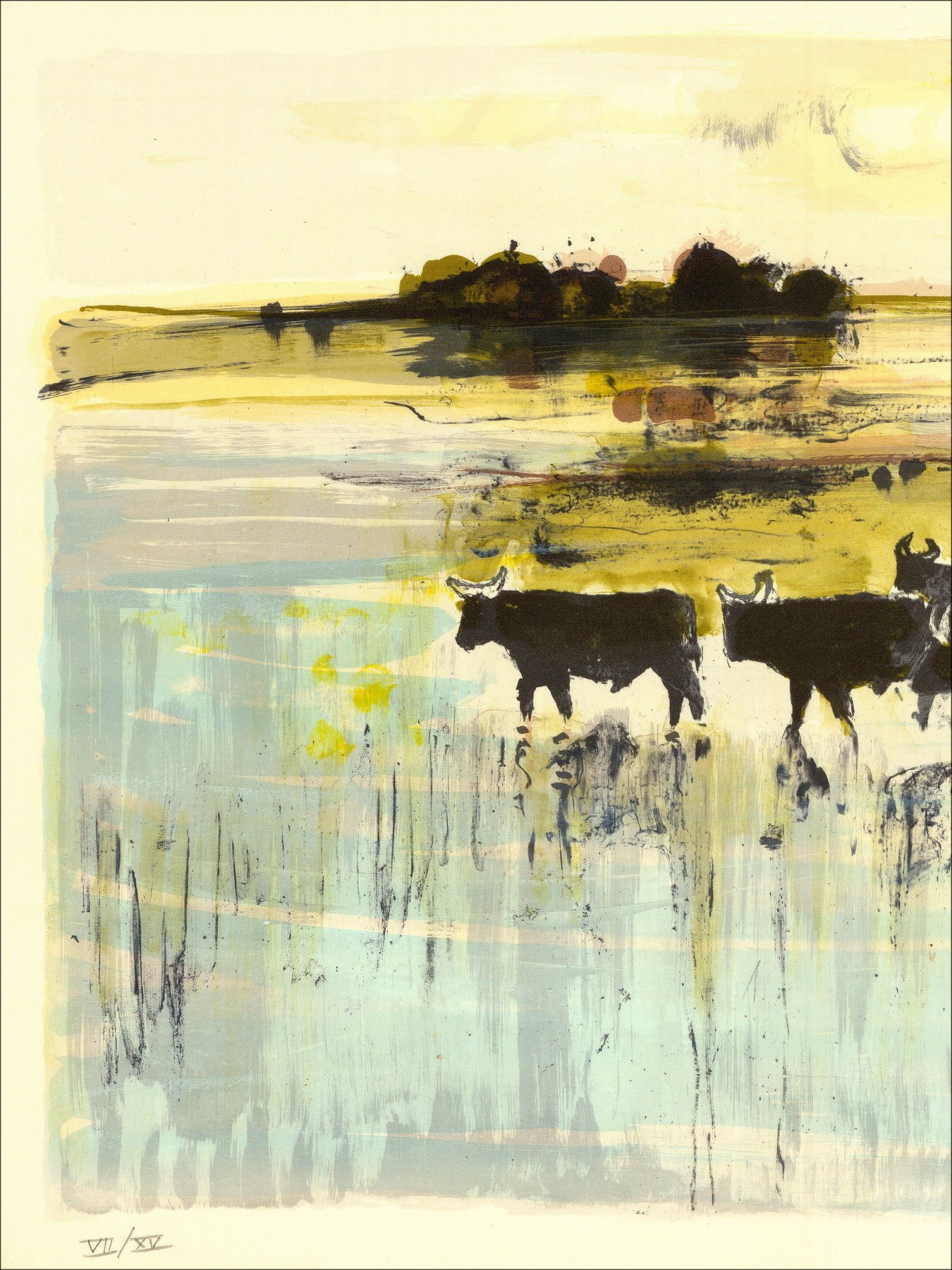 Michel Joyenne - Die Bullen, unterzeichnete Lithographie