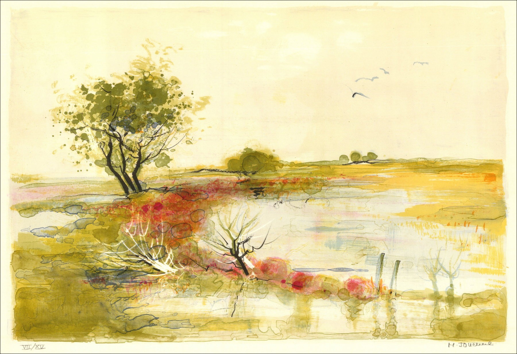 Michel Jouenne – Paysage de Provence, lithographie signée