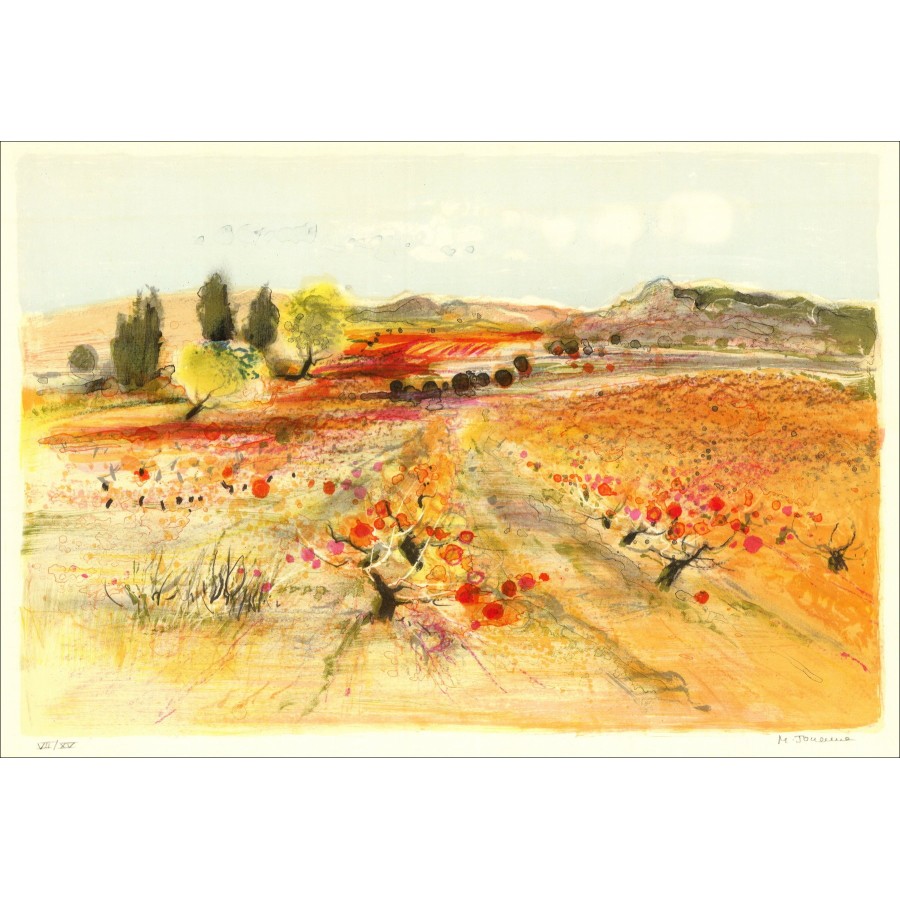 MICHEL Joyenne - Provencaals veld, ondertekende lithografie