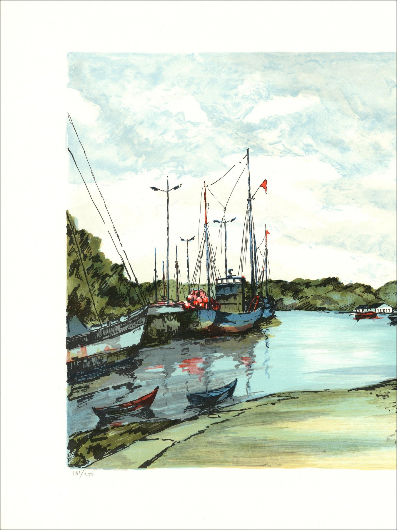 Jean Pierre Laurent - Die Boote, unterzeichnete Lithographie
