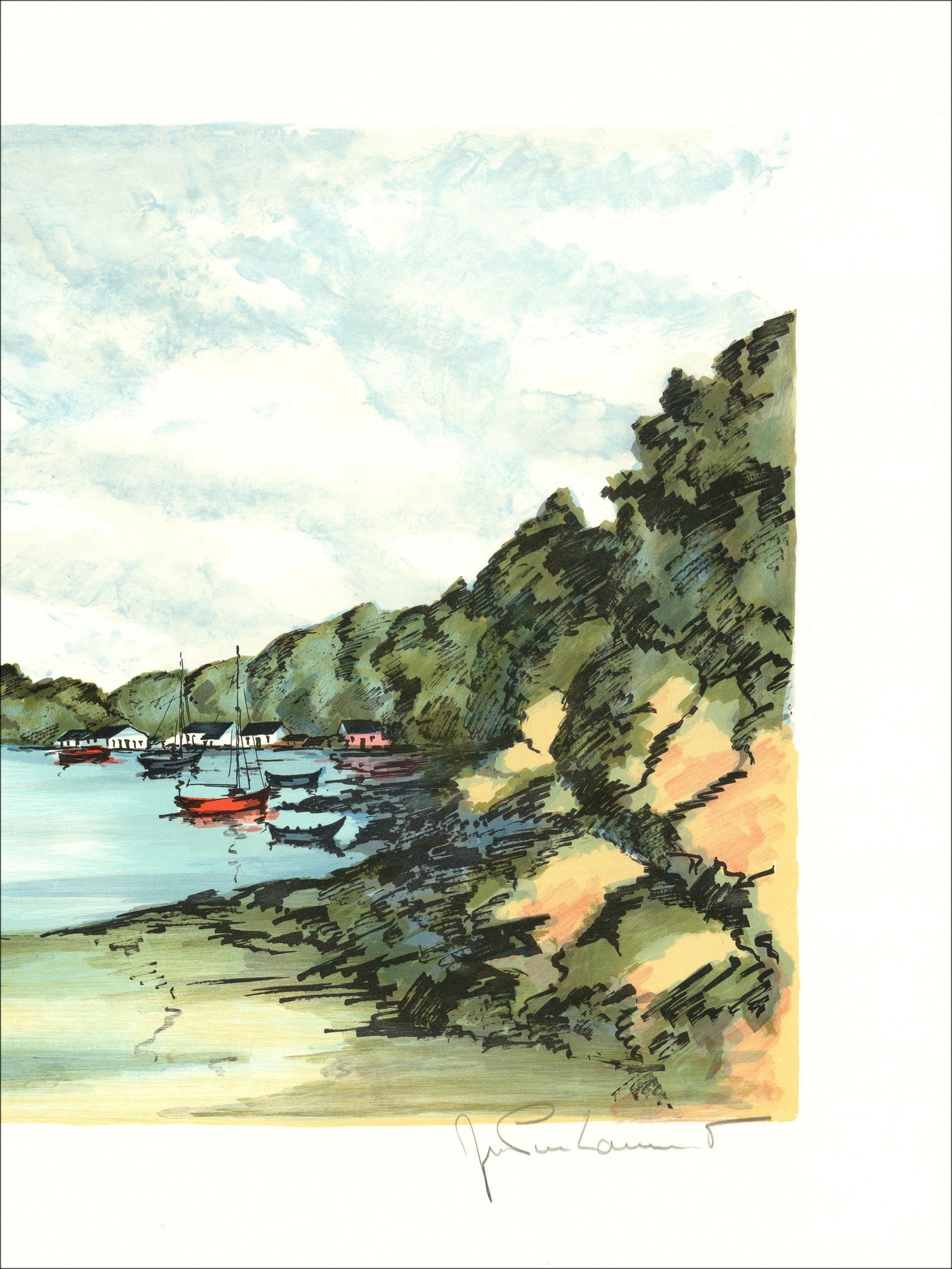 Jean Pierre Laurent - Die Boote, unterzeichnete Lithographie