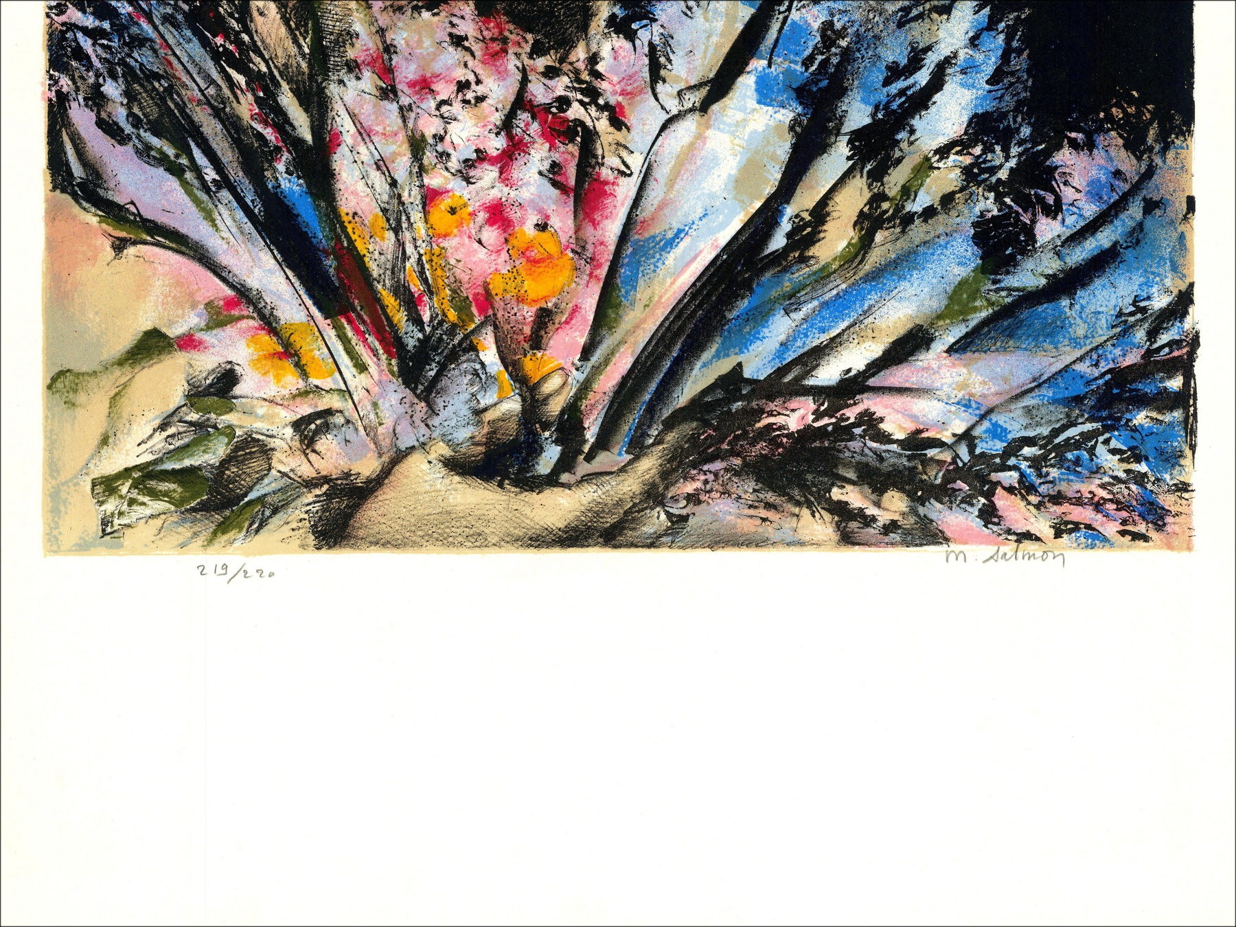 Michèle-Lachs - Frau am Blumenstrauß, unterzeichnete Lithographie