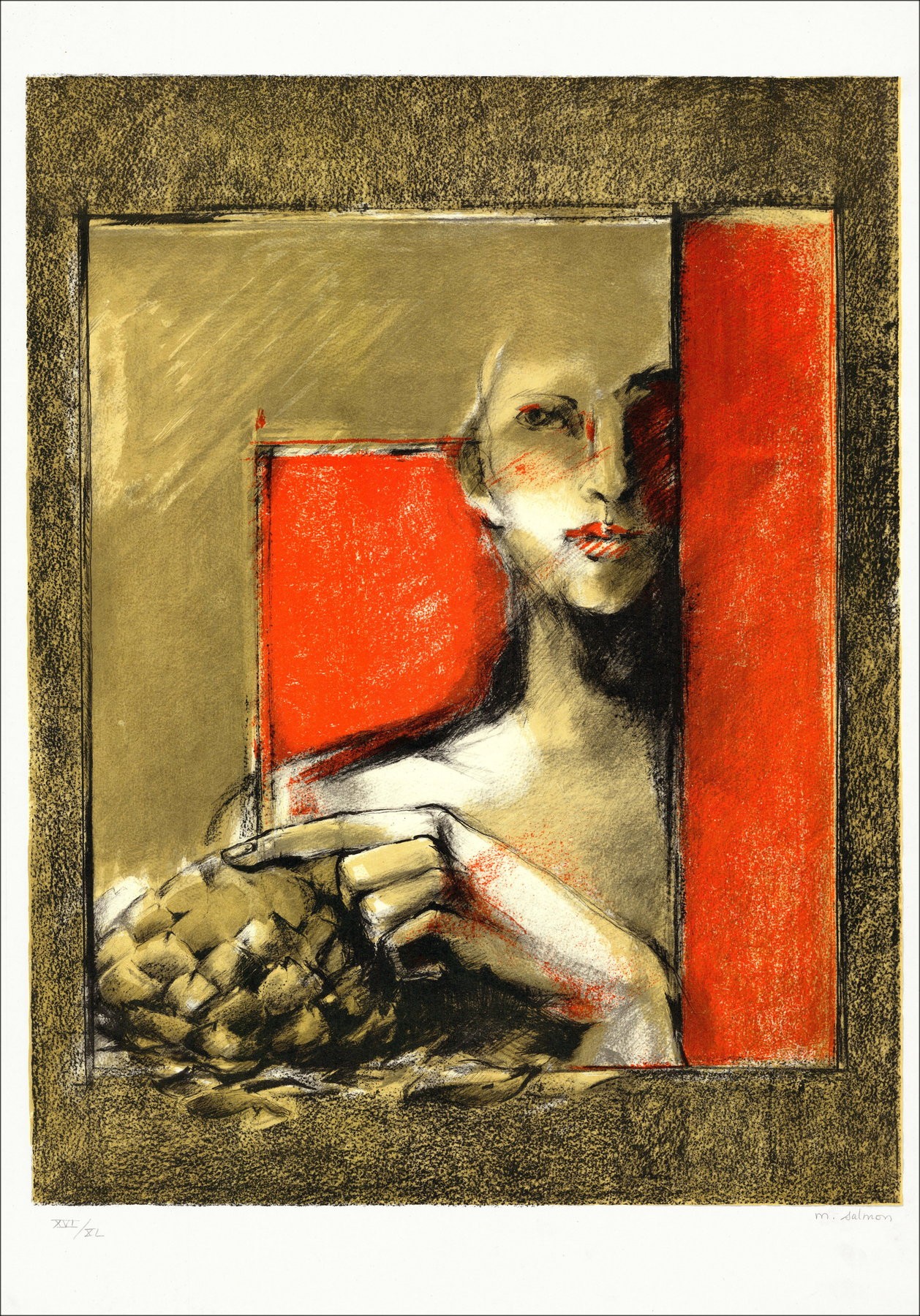 Michèle Salmon – Retrato de mujer, litografía firmada