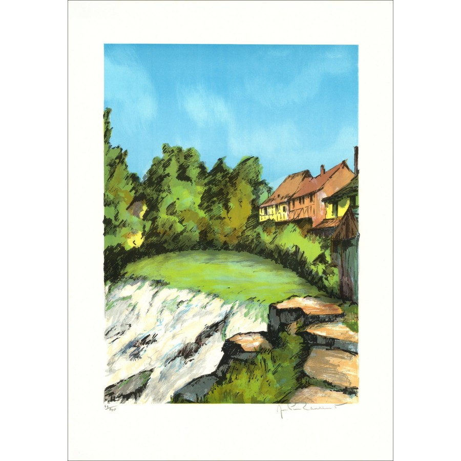 Jean Pierre Laurent – Vue d’Alsace, lithographie signée