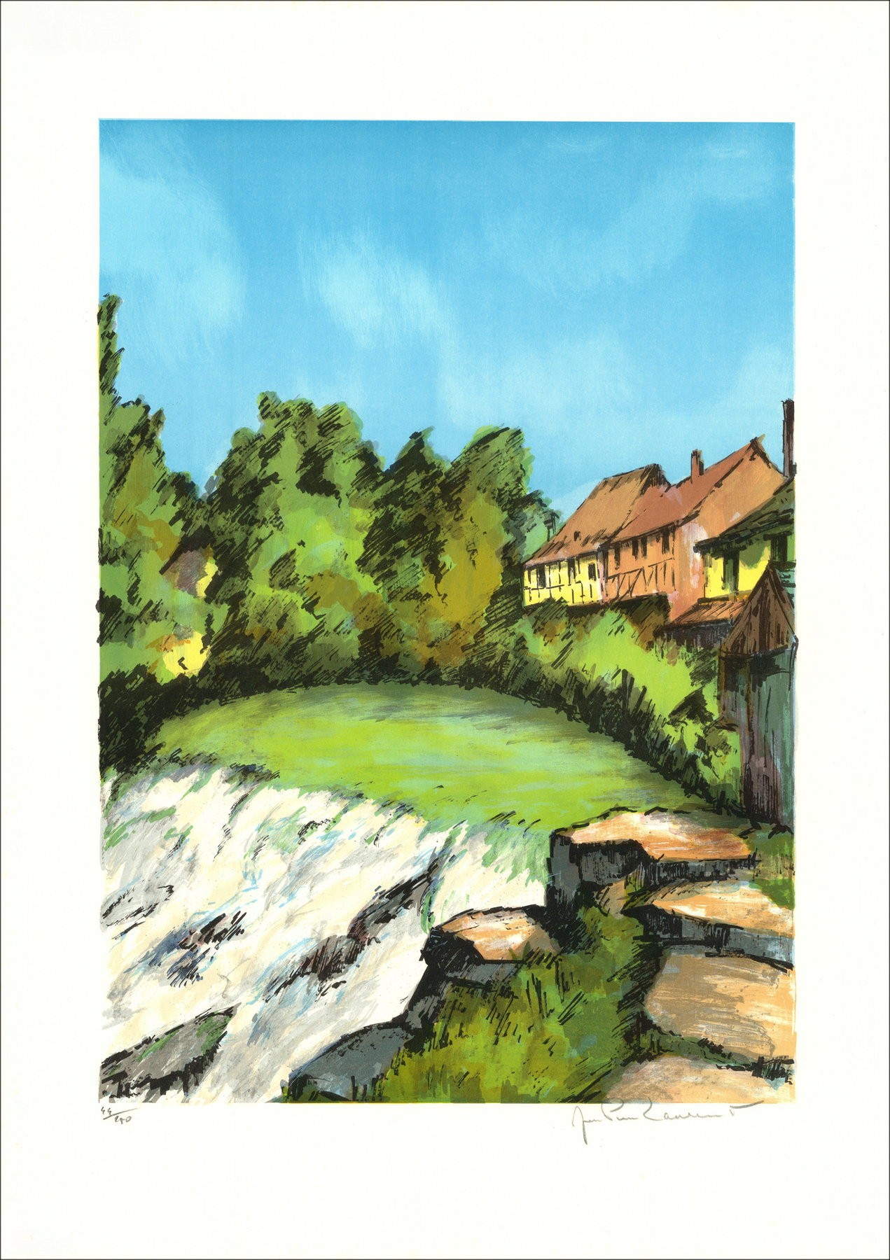 Jean Pierre Laurent – Vue d’Alsace, lithographie signée