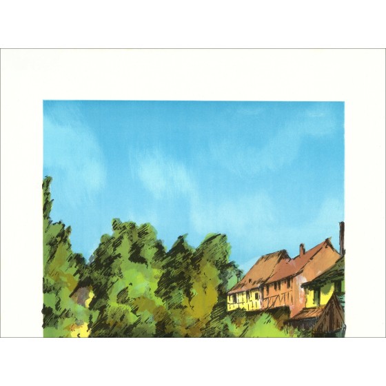 Jean Pierre Laurent – Vue d’Alsace, lithographie signée